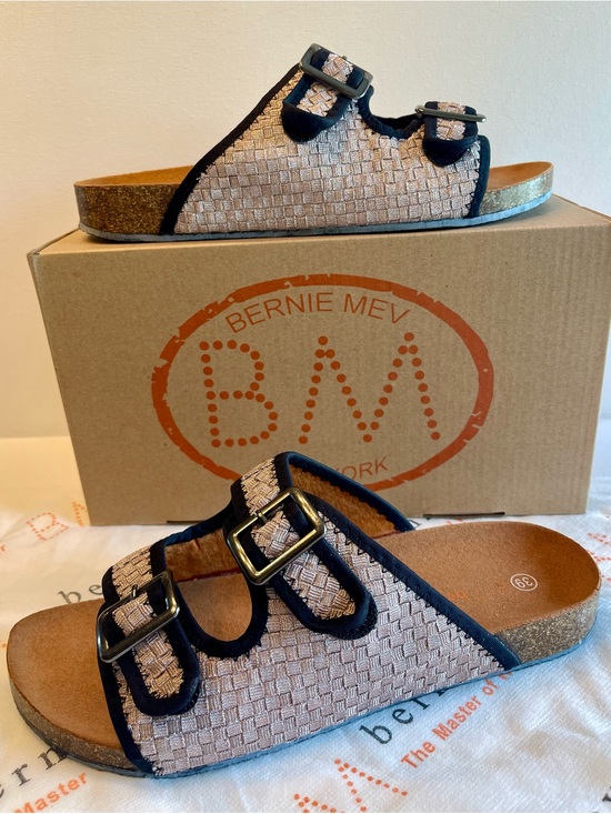 bernie mev. Shoes - NIB BERNIE MEV SUNSET NUDE METALLIC SLIDE SANDAL WOVEN ADJUSTABLE VELCRO STRAPS